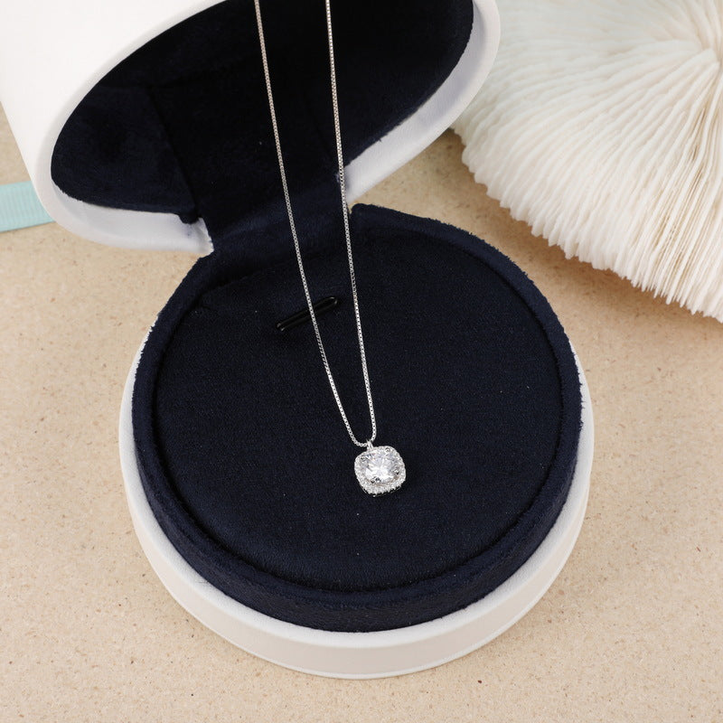 Sterling Sier Square Diamond Wild Short Necklaces