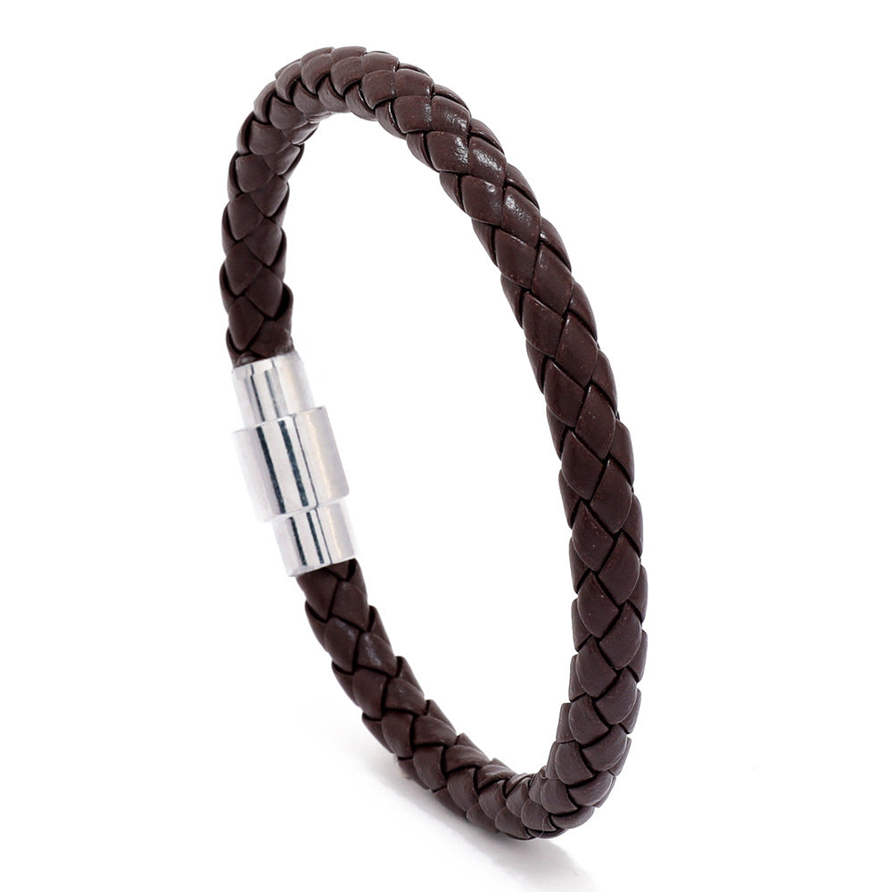 Men's Pattern Woven Leather Magnetic Buckle Simple Bracelets
