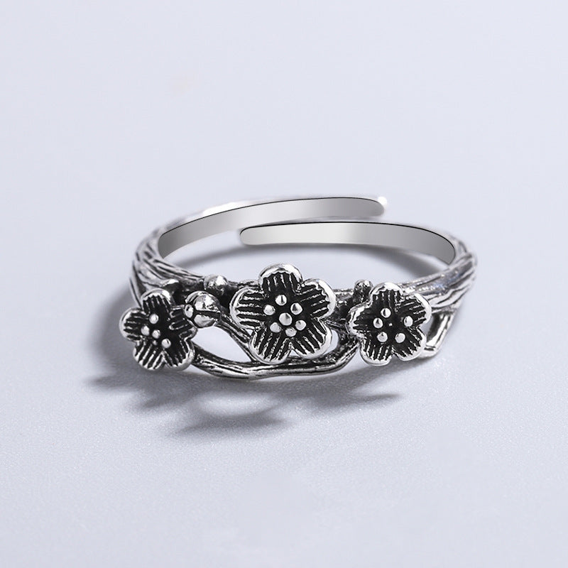 Retro Punk Distressed Snake Flower Personality Rings