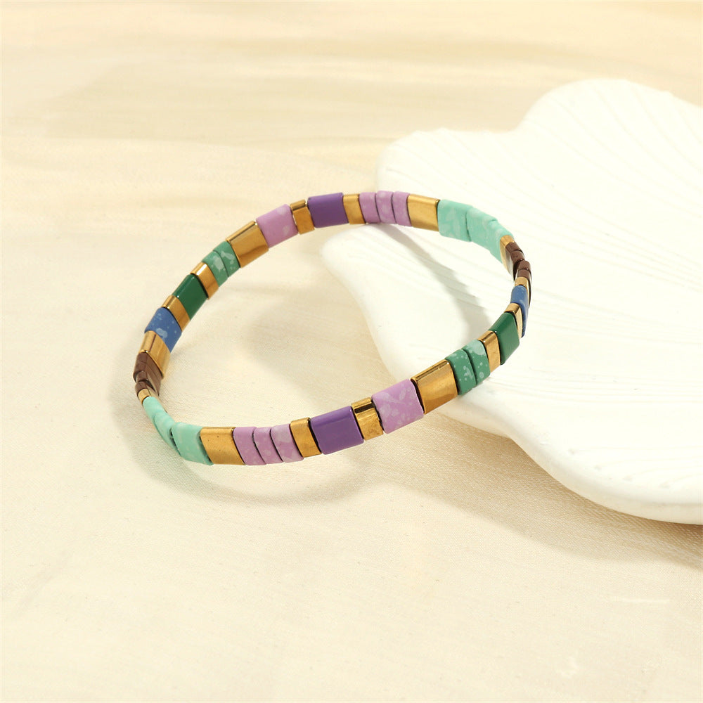 Women's Bohemian Design Bead Elastic Twin Color Bracelets