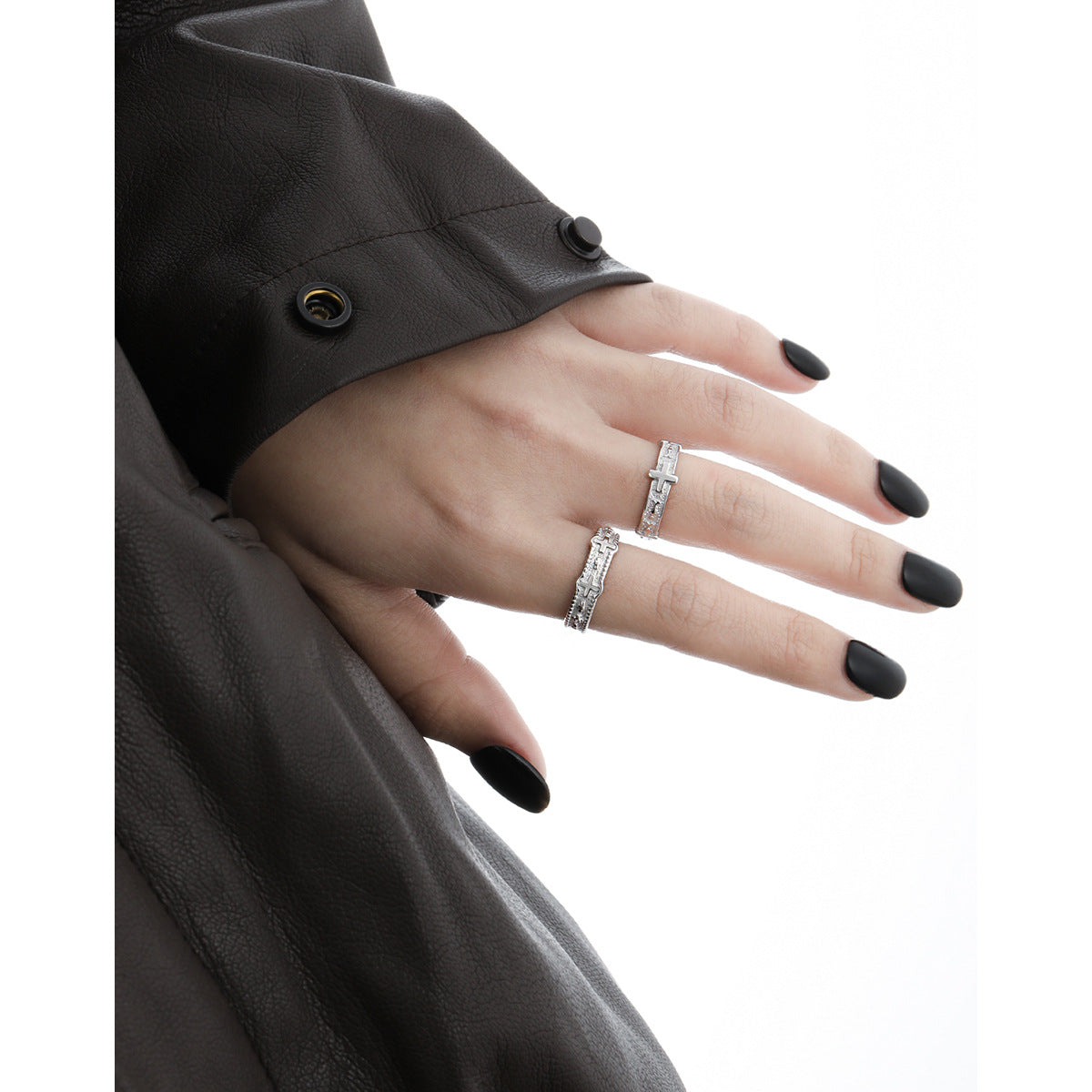 Women's Personality Sier Trendy Cool High-grade Cross Rings