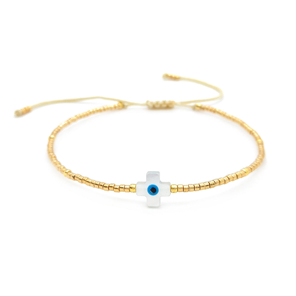 Women's Natural Shell Cross Eyes Carrying Strap Bohemian Bracelets