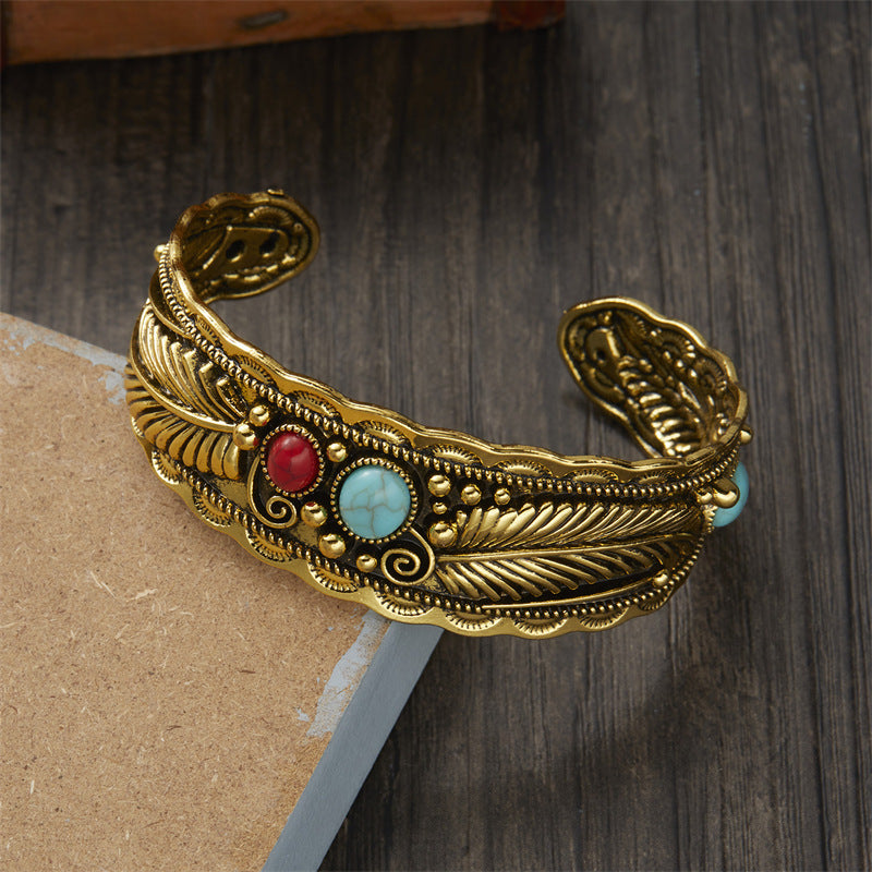 Women's Navajo Style Oval Turquoise Retro Two-tone Bracelets