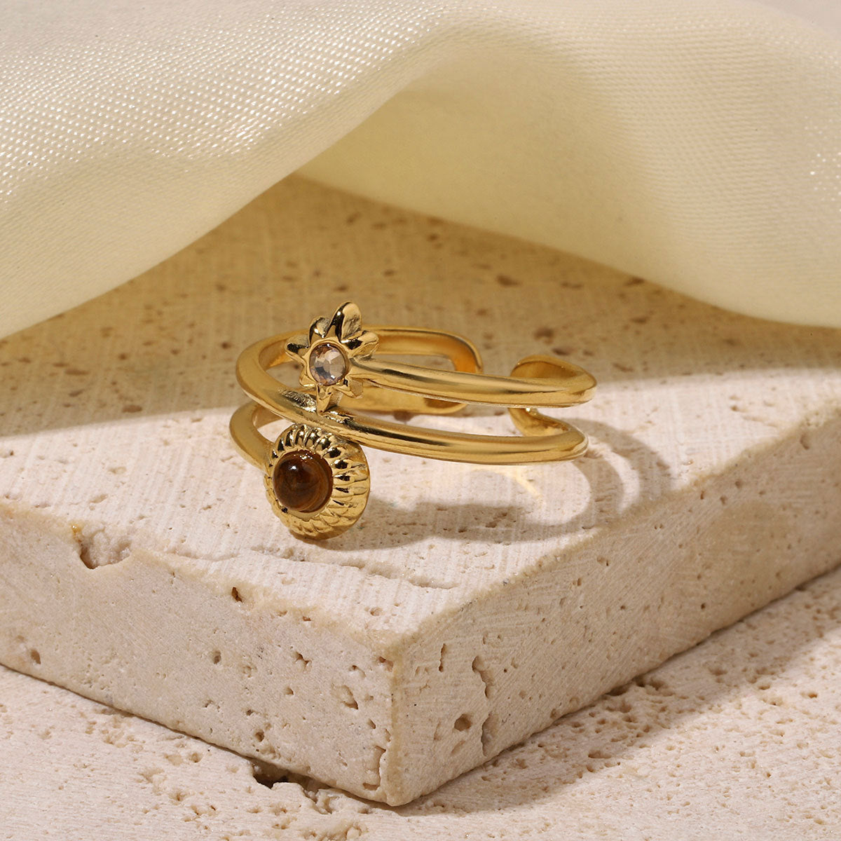 French Counter Titanium Steel Red Agate Natural Stone Female Rings