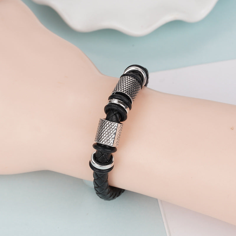 Men's Summer Popular Leather Woven Alloy Magnetic Bracelets