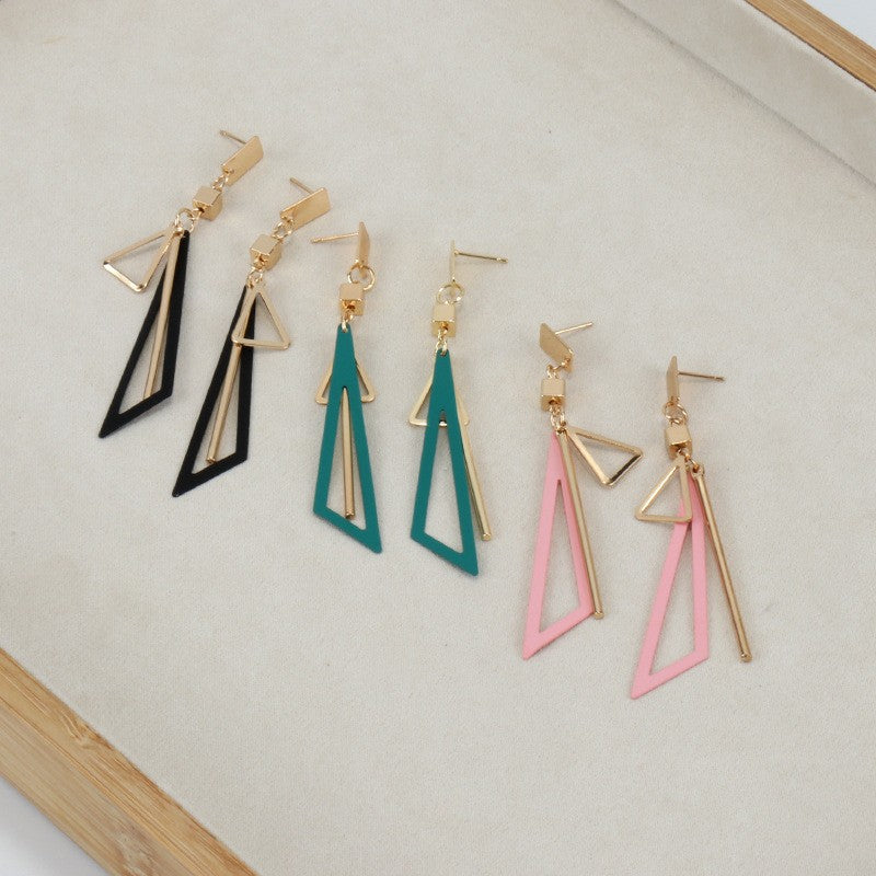 Graceful Geometric Long Triangle Hollow Tassel Earrings