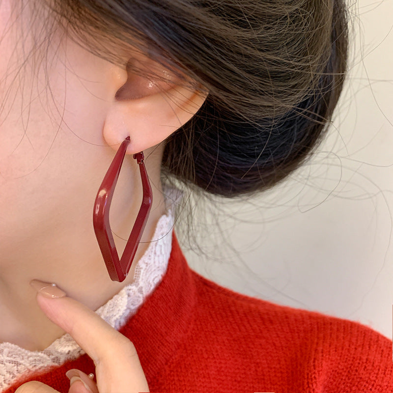 Style Retro Exaggerated Red Square Geometric Earrings