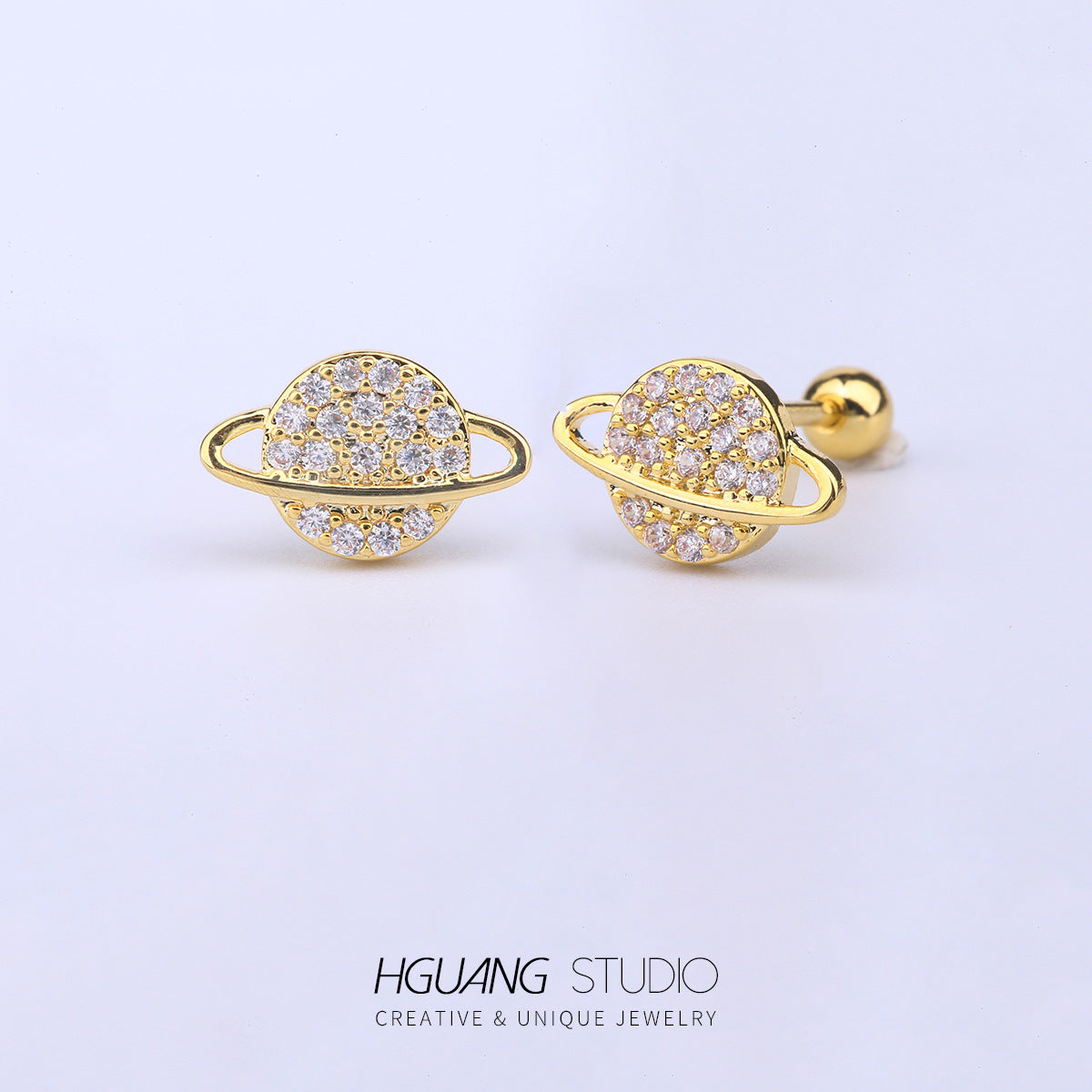 Steel Gold Micro Inlaid Zirconium Ear Earrings