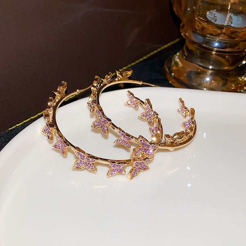 Women's Stitching Round Diamond Ear Exaggerated Design Sweet Earrings