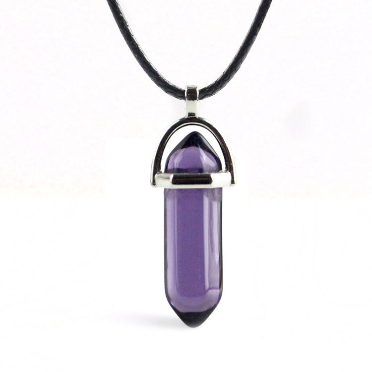 Natural Stone Hexagon Prism Fashion Crystal Necklaces