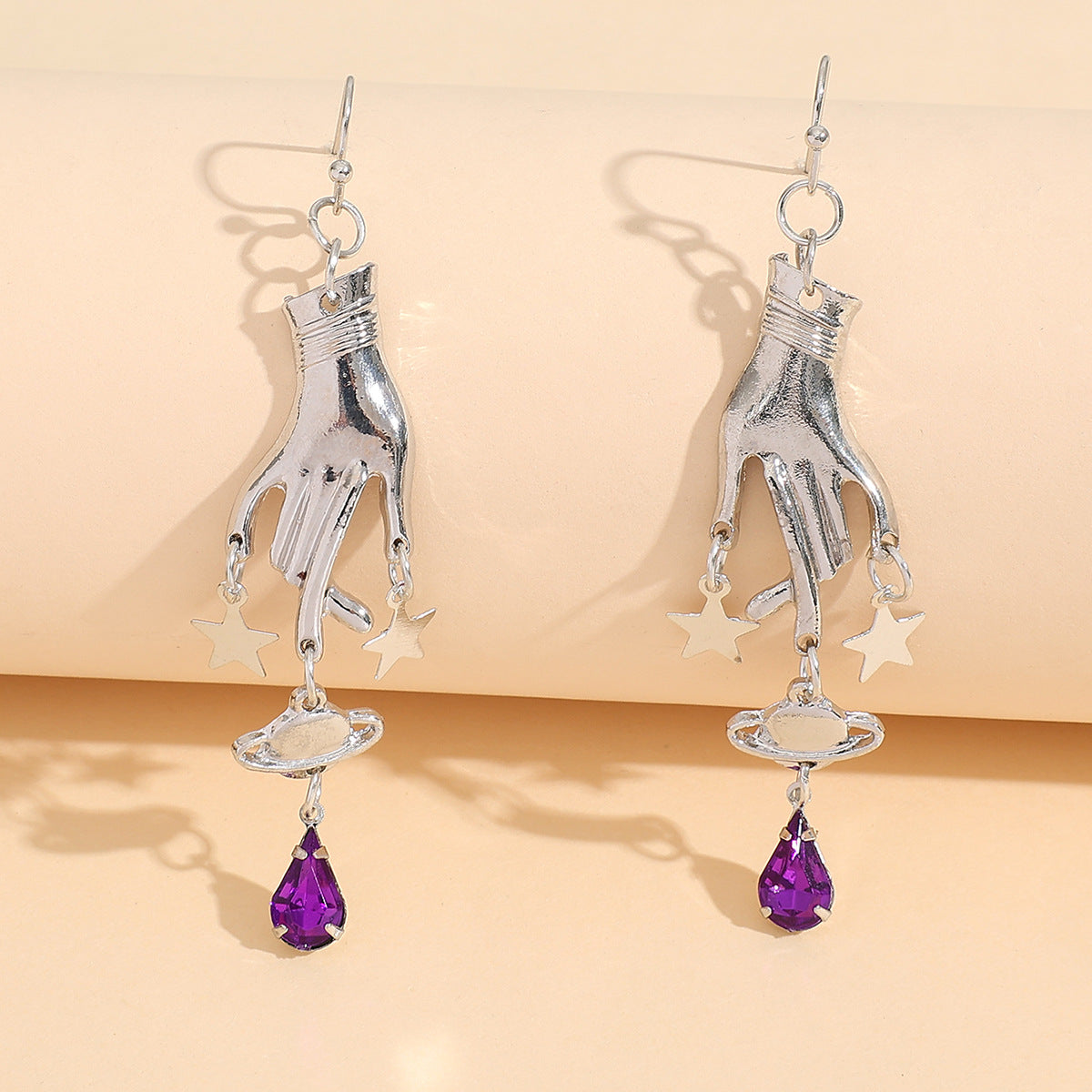 Vintage Creative Exaggerating Hand-held Cross Water Drop Earrings