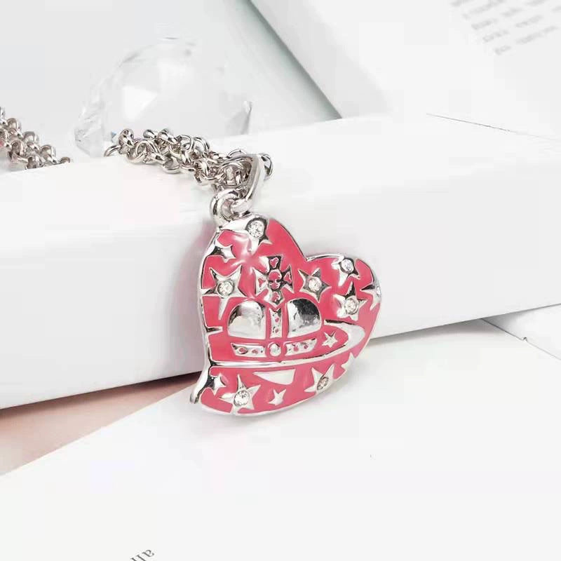 Heart Double-sided Rhinestone Paint Red Black Blue Necklaces