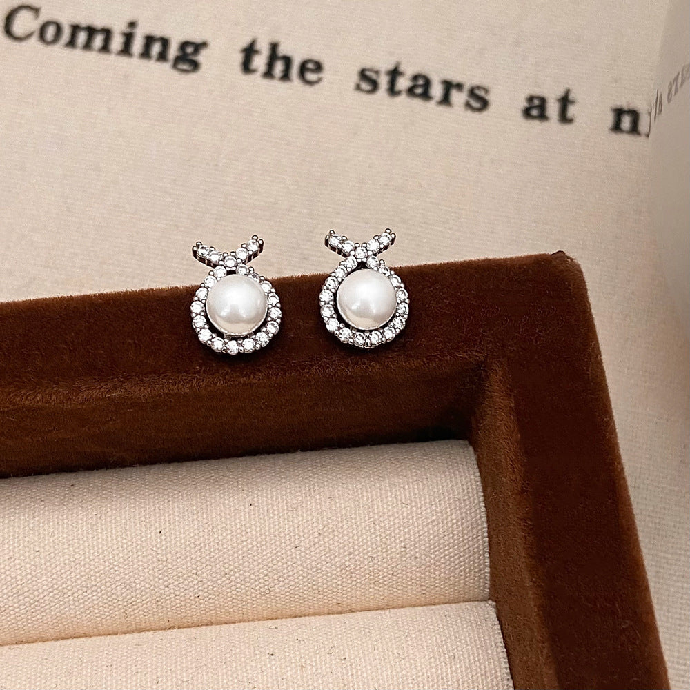 Women's Charming Cross Zircon Small Pearl Shang Commute Classic Style Simple Earrings