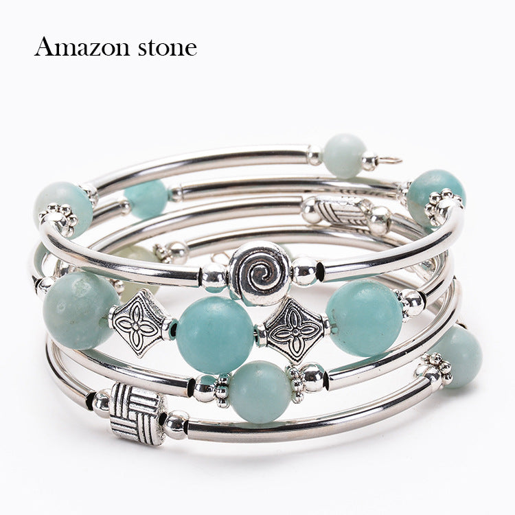 Women's Natural Turquoise Winding Volcanic Rock Blue Bracelets