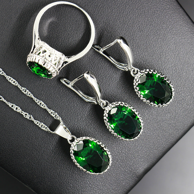 Unique Fashion Zircon Three-piece Oval Optional Jewelry Set