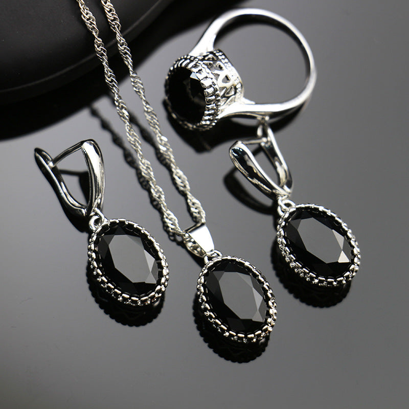 Unique Fashion Zircon Three-piece Oval Optional Jewelry Set