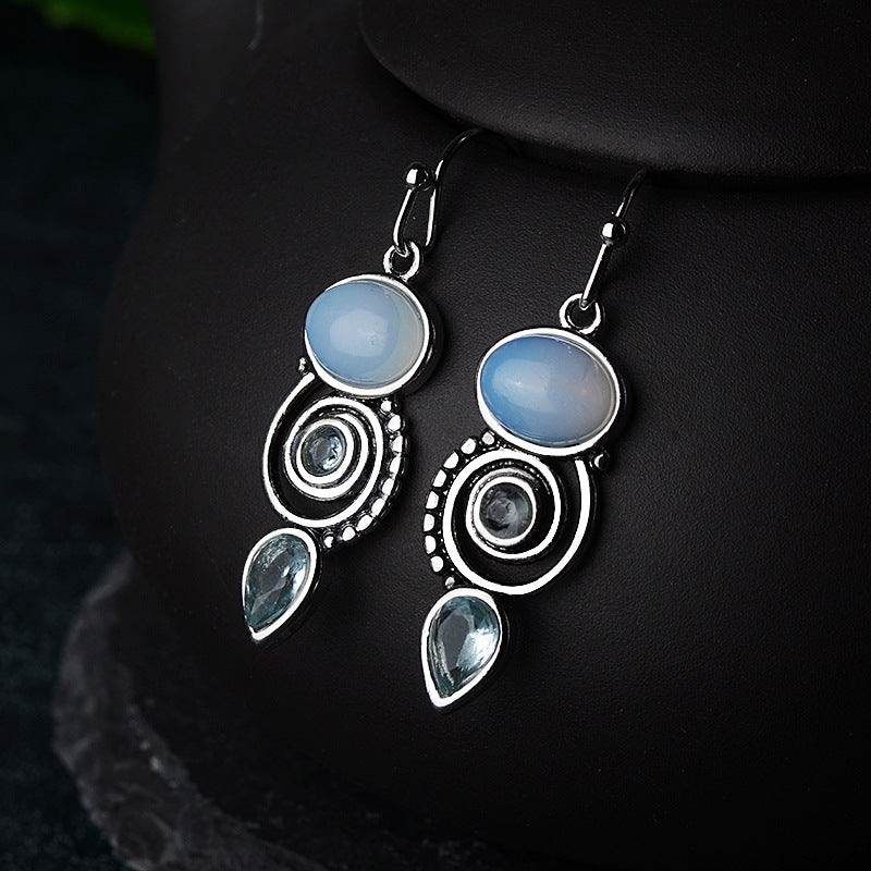 Blue Topaz Female Creative Rotational Water Earrings