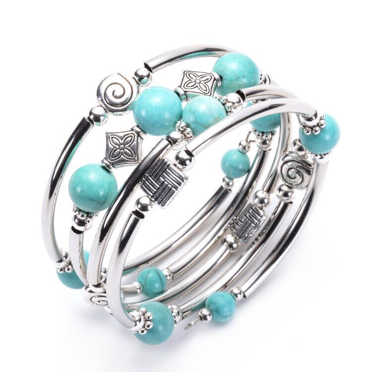 Women's Natural Turquoise Winding Volcanic Rock Blue Bracelets