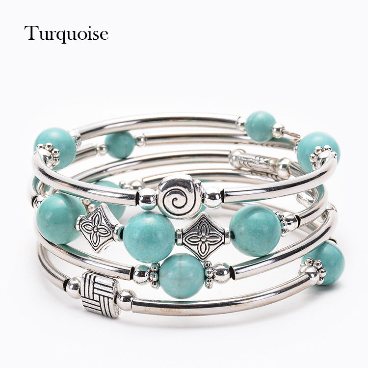 Women's Natural Turquoise Winding Volcanic Rock Blue Bracelets