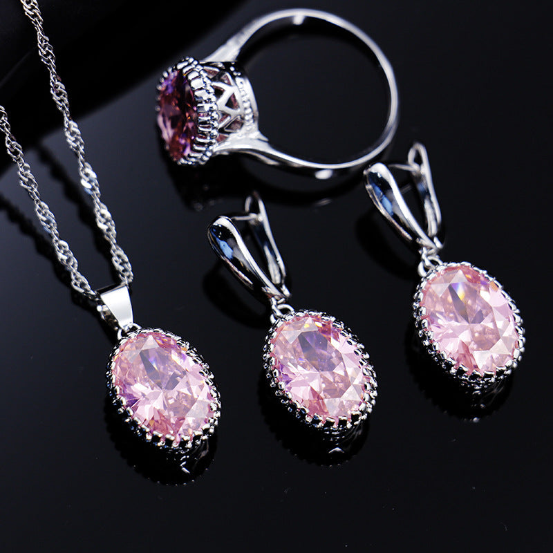 Unique Fashion Zircon Three-piece Oval Optional Jewelry Set