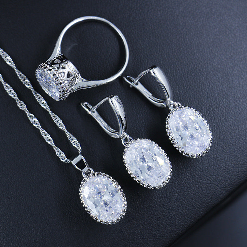 Unique Fashion Zircon Three-piece Oval Optional Jewelry Set
