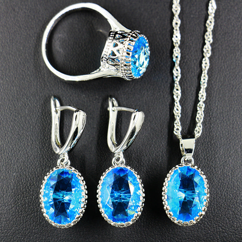 Unique Fashion Zircon Three-piece Oval Optional Jewelry Set