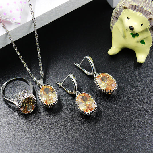 Unique Fashion Zircon Three-piece Oval Optional Jewelry Set
