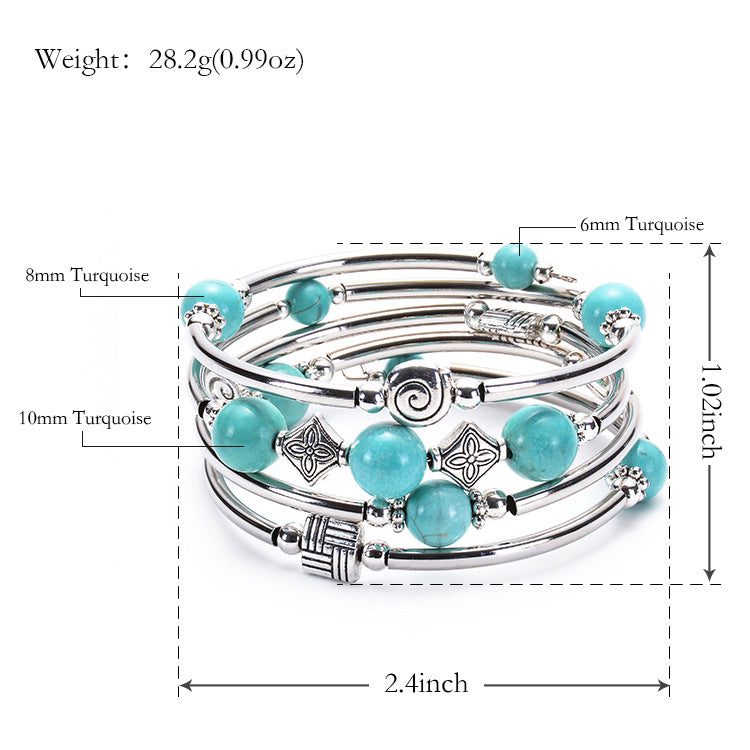 Women's Natural Turquoise Winding Volcanic Rock Blue Bracelets