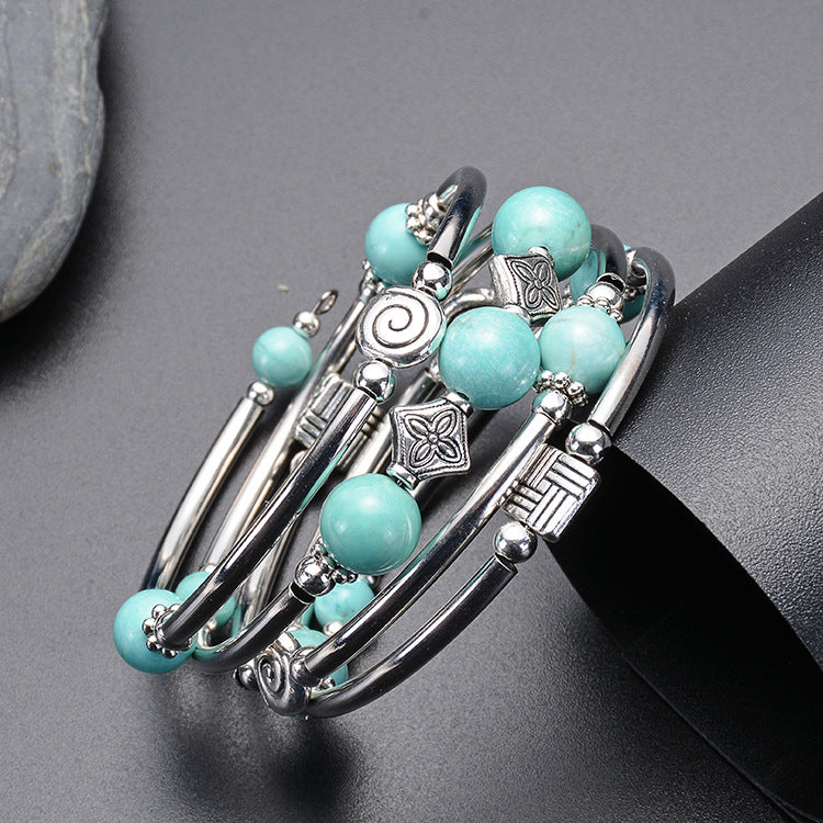 Women's Natural Turquoise Winding Volcanic Rock Blue Bracelets