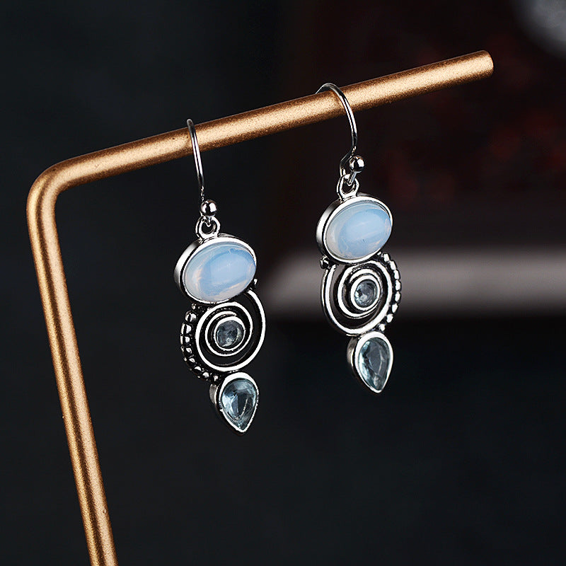 Blue Topaz Female Creative Rotational Water Earrings