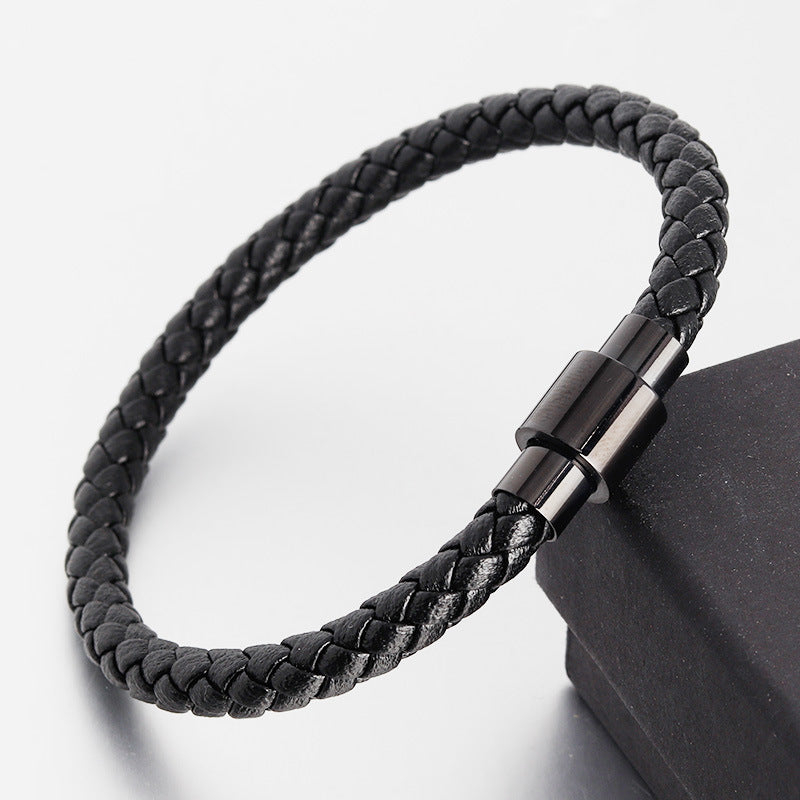 Men's Leather Cord Stainless Steel Braided Genuine Bracelets
