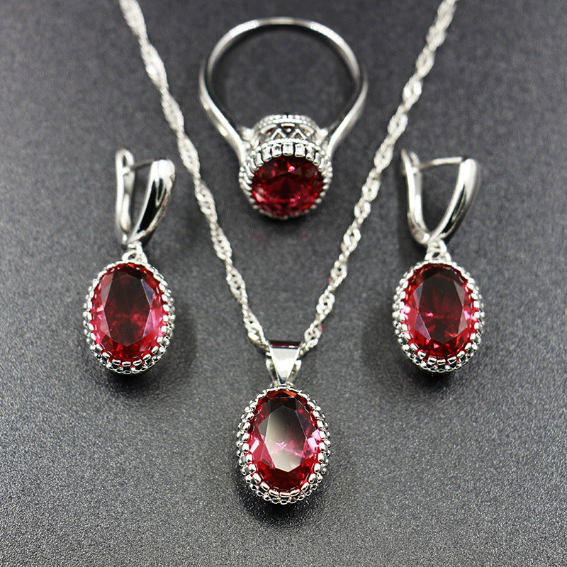 Unique Fashion Zircon Three-piece Oval Optional Jewelry Set