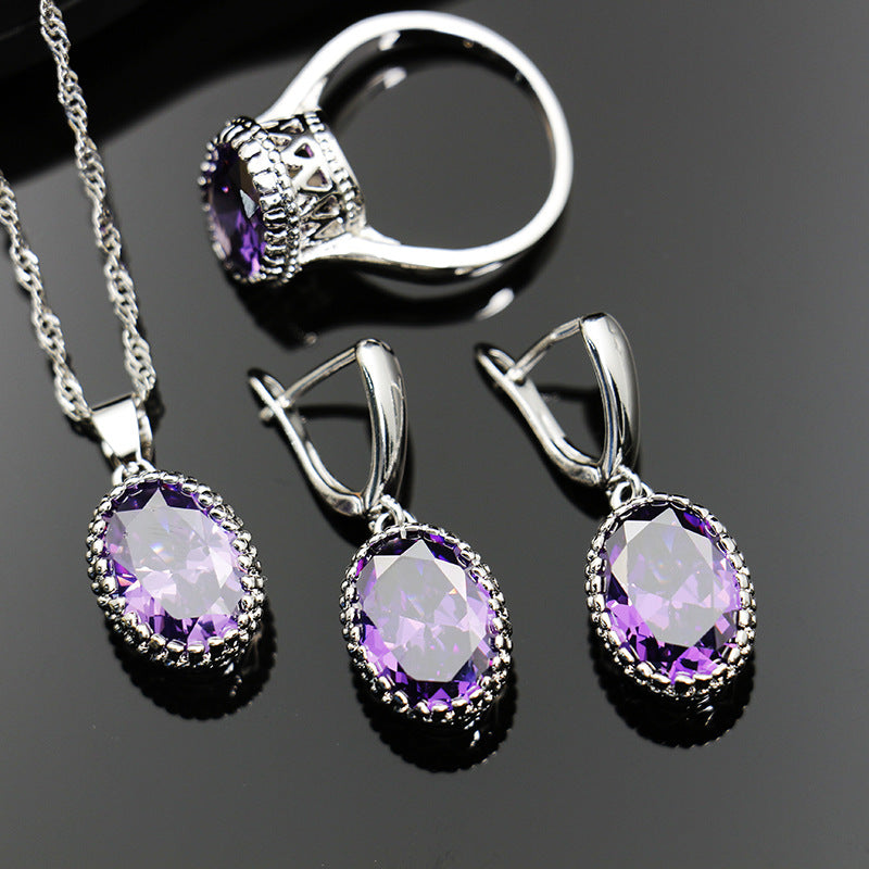 Unique Fashion Zircon Three-piece Oval Optional Jewelry Set