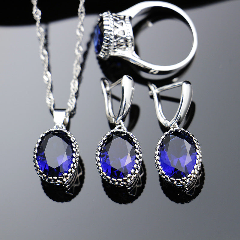 Unique Fashion Zircon Three-piece Oval Optional Jewelry Set