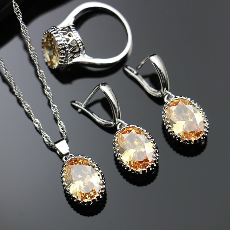 Unique Fashion Zircon Three-piece Oval Optional Jewelry Set