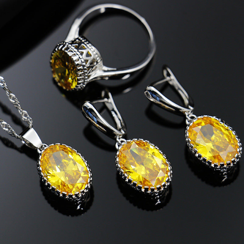 Unique Fashion Zircon Three-piece Oval Optional Jewelry Set