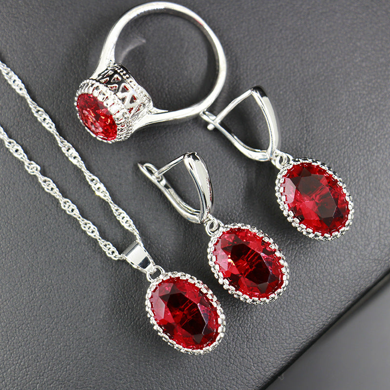 Unique Fashion Zircon Three-piece Oval Optional Jewelry Set