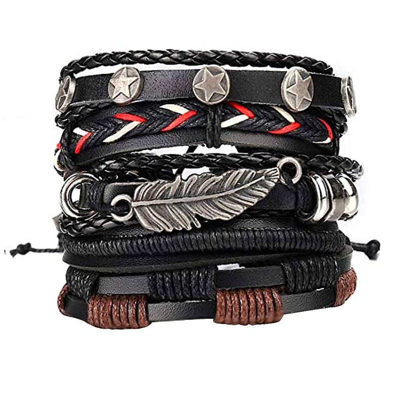 Woven Combination Vintage Alloy Leaves Bead Bracelets