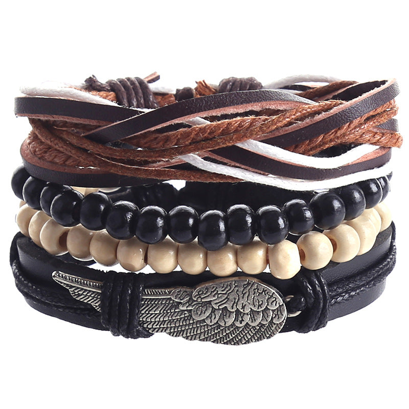 Woven Combination Vintage Alloy Leaves Bead Bracelets
