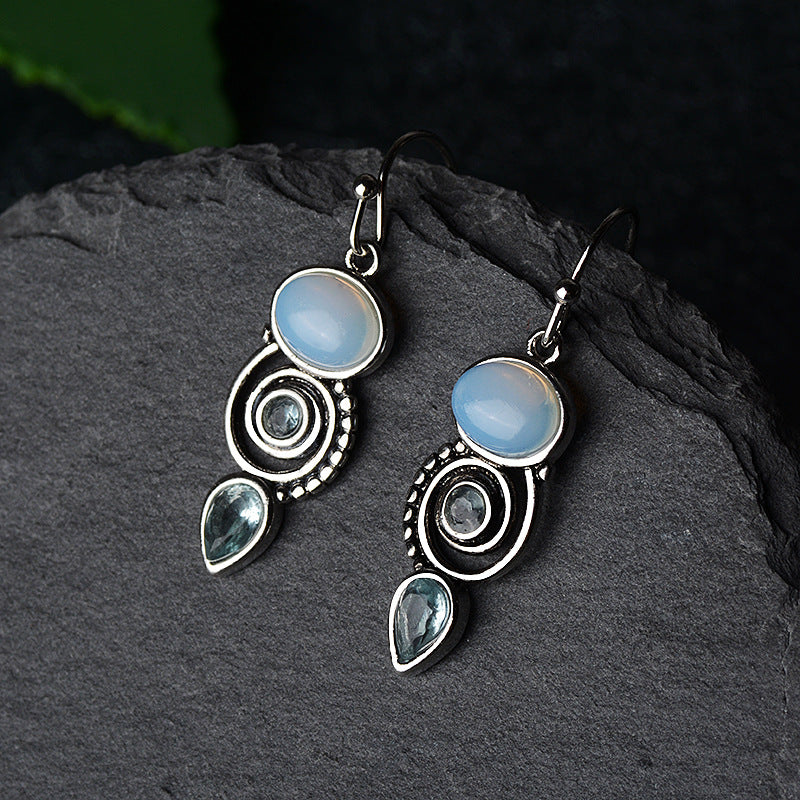Blue Topaz Female Creative Rotational Water Earrings