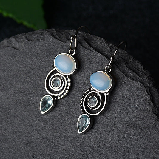 Blue Topaz Female Creative Rotational Water Earrings