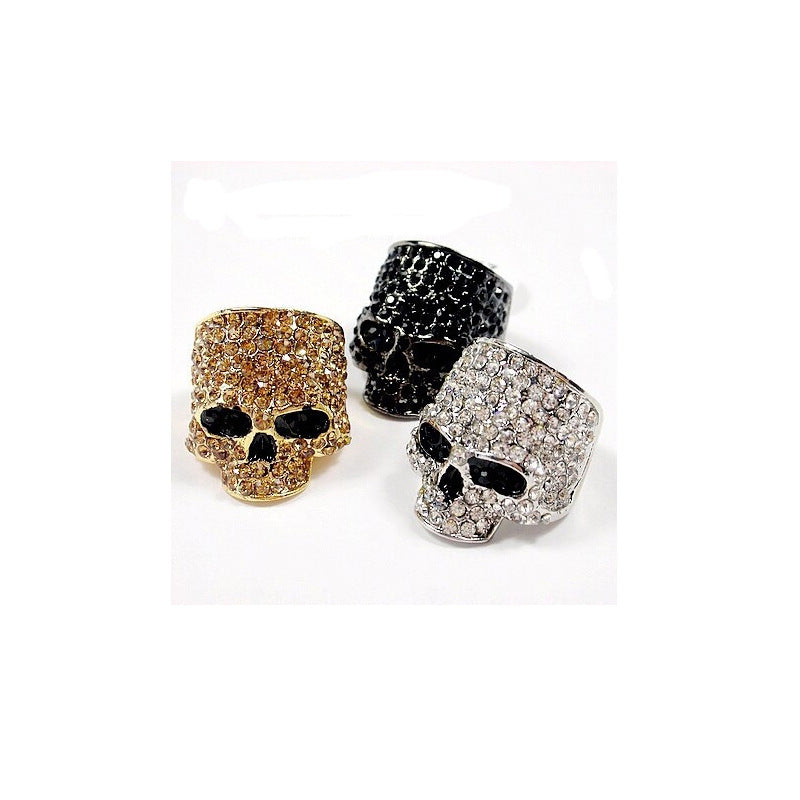 Rhinestone Skull Ghost Head Full Diamond Metal Hip Hop Ring