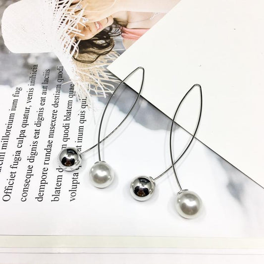 Korean Cross Pearl Fork Long Simple Earrings