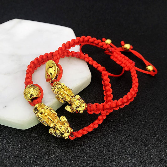 Women's & Men's Woven Ingot Red Rope Money Beads Bracelets