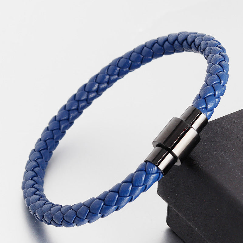 Men's Leather Cord Stainless Steel Braided Genuine Bracelets