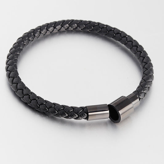 Men's Leather Cord Stainless Steel Braided Genuine Bracelets
