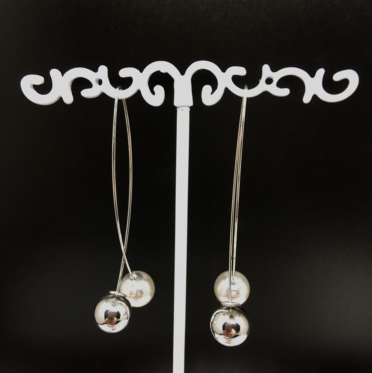 Korean Cross Pearl Fork Long Simple Earrings