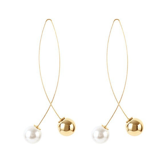 Korean Cross Pearl Fork Long Simple Earrings