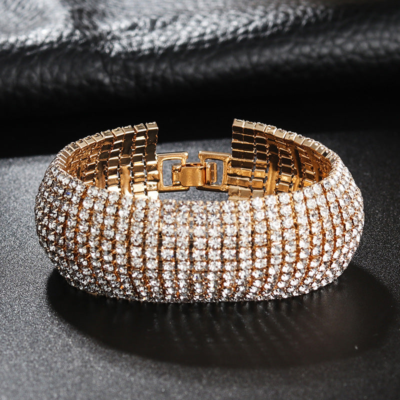 Trendy Fashion Full Diamond Popular Rhinestone Wide Exquisite Bracelet