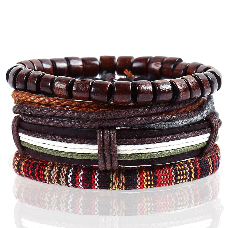 Woven Combination Vintage Alloy Leaves Bead Bracelets
